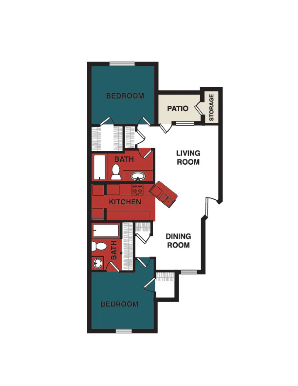 2 Bed 2 Bath - Windsor (948 sq ft) 0622 floor plan